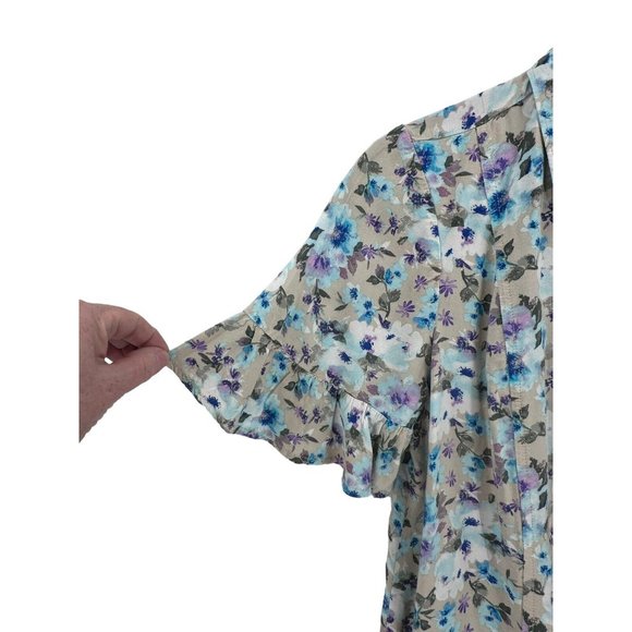 Caffe Marrakesh Women Small Short Sleeve Button Up Flowy Blouse Ruffle‎ Sleeve - Picture 6 of 8
